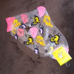 🎼💗yellow/purple 🎵orange/HoT pink🎶yellow designed CLEAR nylon SOCKS Size:9-11
